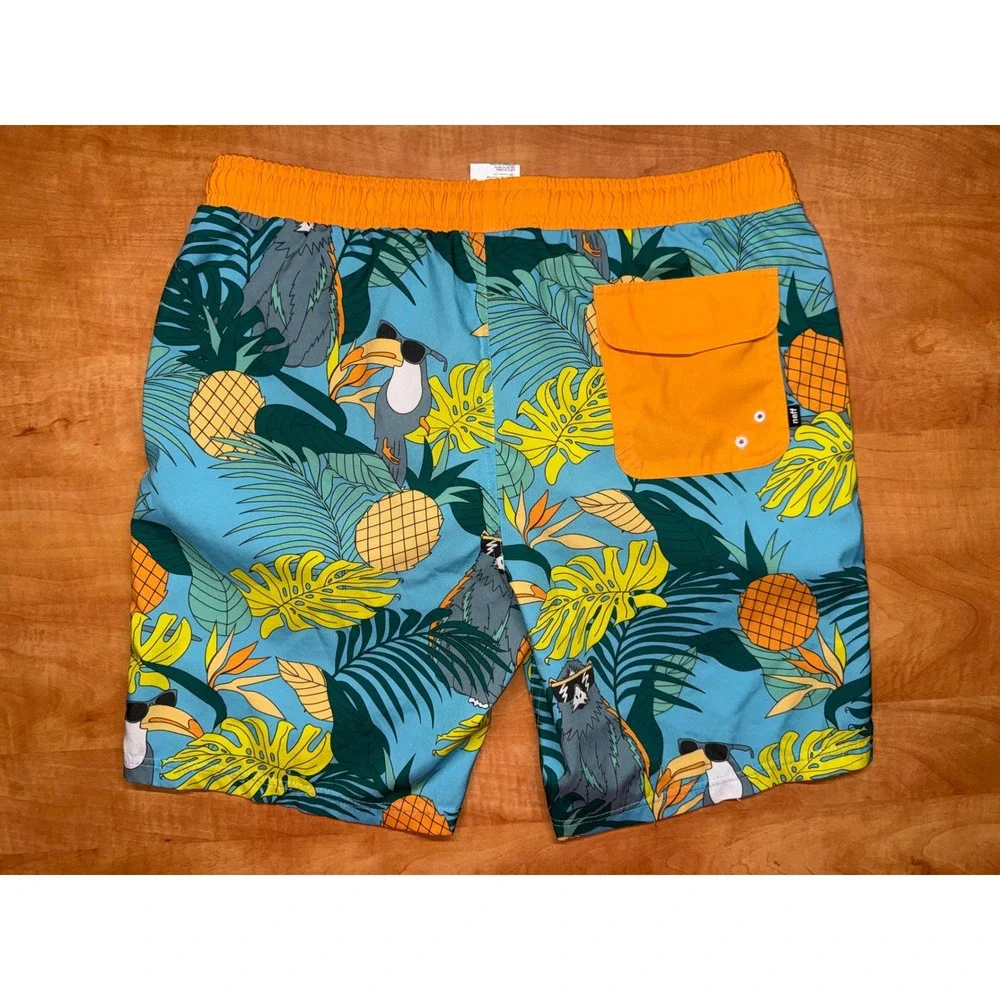 Neff Kids XL Tropical Pineapple Sloth Toucan Swim Trunks Board Shorts